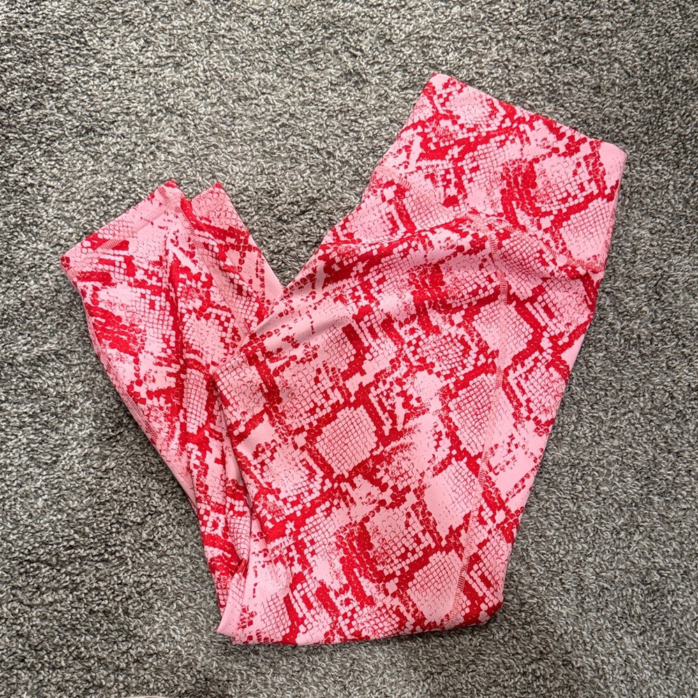 Fabletics Pink and Red Snake Print Leggings